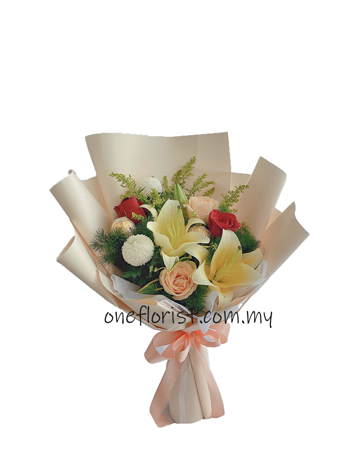 Lily and rose mix flower boquuet